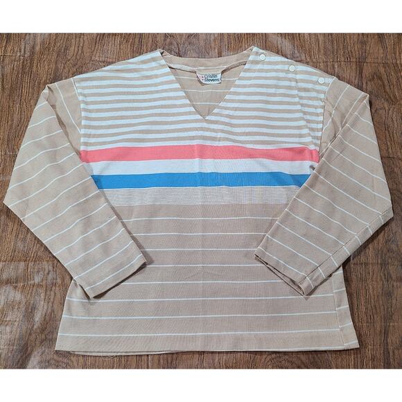Vintage 1980s CRISTIN STEVENS Womens Snap Shoulder Sz Med Striped Long Sleeve - Picture 1 of 7